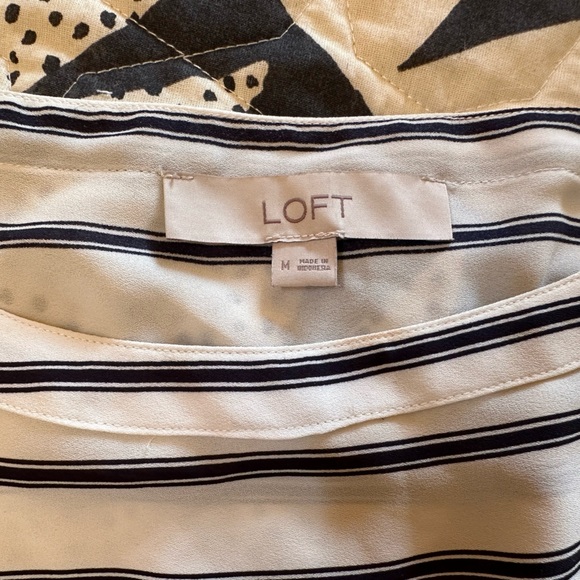 LOFT Striped Chiffon Ruffle Short Sleeve Blouse - Picture 2 of 2